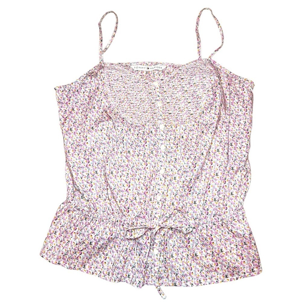 Tommy Hilfiger Pink Floral Cottegecore Spaghetti Strap Top 100% Cotton Size Xl